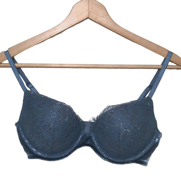 Victoria Secrets Navy Blue Very Sexy Lace Push up Bra 34C - Picture 1 of 4
